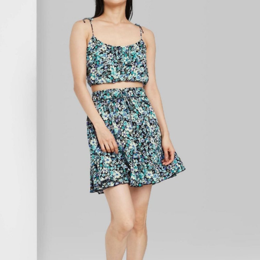 Women's Ruffle A-Line Mini Skirt - Wild Fable Black Floral XS NWT